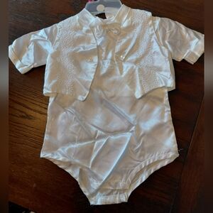 Elegant Vintage White Baby Christening Romper with Bow Tie